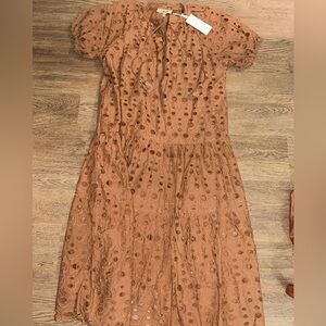 Ollari- Anthropologie Chic brown eyelet Midi Dress